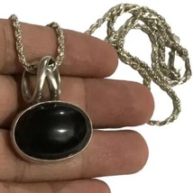 24.8 GRAMS Sterling Silver MEXICO ATI Beautiful Black Onyx Pendant/Necklace 19&quot; - £90.05 GBP