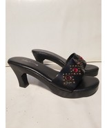 Madeline Crystal Studded Badlands Western Rockabilly Sandals Mules Wood ... - $36.00
