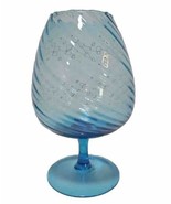 Empoli Optic Swirl Glass Blue Goblet Pedestal Snifter Balloon Vase Vtg - £15.23 GBP