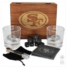 San Francisco 49ers Drinkware Set Glasses Wood Box Coasters Cooling Cube... - €71,12 EUR