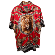 Decibel Mens Button Front Shirt Red Black Geometric Lion Short Sleeve 2XL - £10.10 GBP