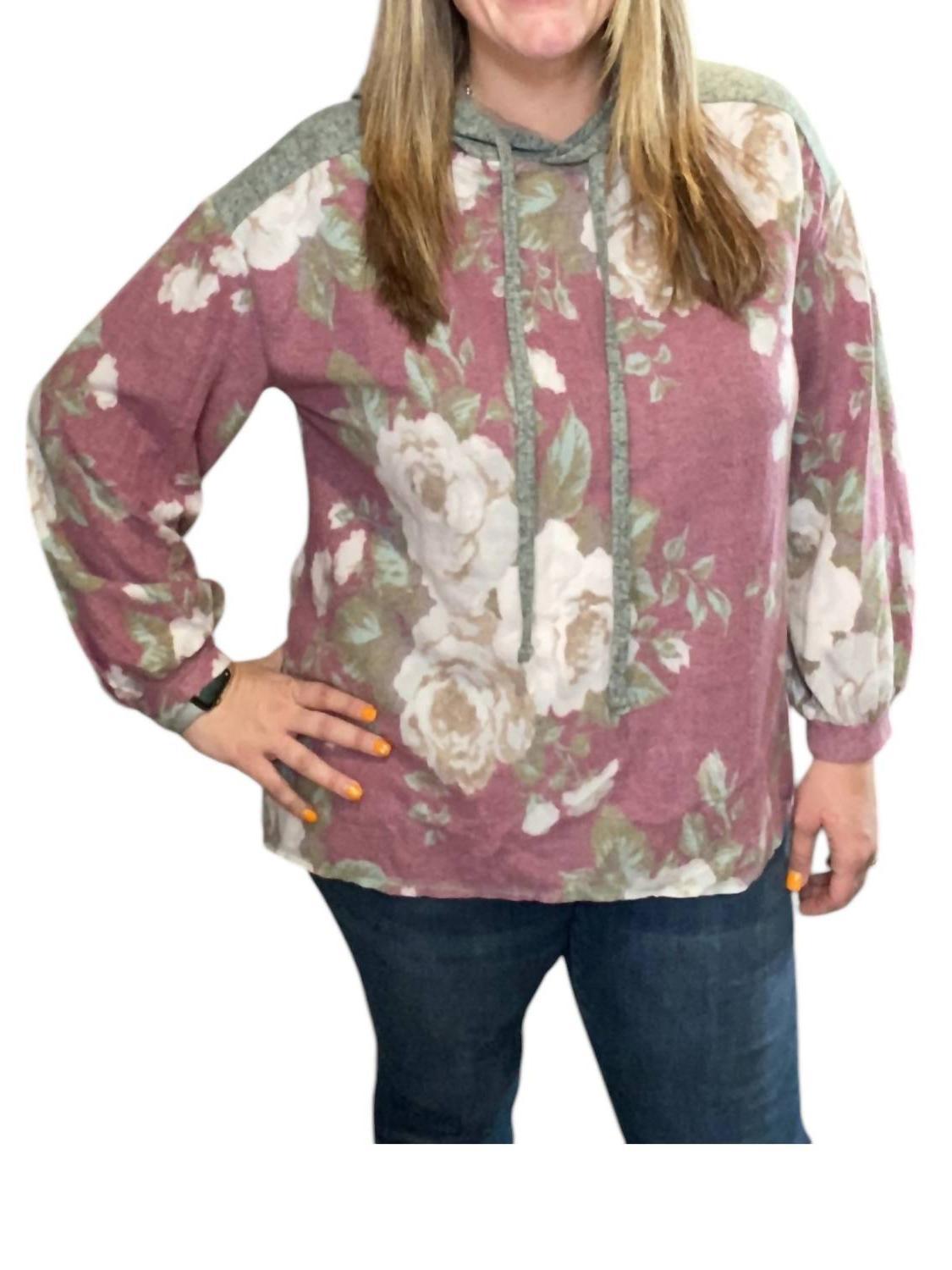 Honeyme Floral Puff Sleeve Hoodie Size L - $31.68