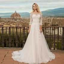 Beautiful Vestido De Novia Princesa Three Quarter A-Line Wedding Dress Crystal B - £437.79 GBP