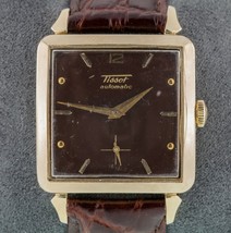 Tissot 14k Gold Filled Square Automatic Men&#39;s Watch with Leather Band Mo... - £1,070.92 GBP