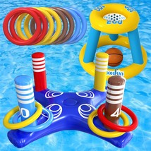 Pool Floats Toys Games Set - Floating Basketball Hoop Inflatable Cross Ring Toss - £31.87 GBP