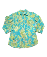 Van Heusen Paisley Shirt Womens XS Blue Green Button Down 3/4 Sleeve Floral - £13.09 GBP