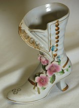 Victorian Bisque High Heel Shoe Boot Pink Flowers Cake Topper - $16.82