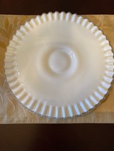 Vintage Fenton White Milk Glass Ruffled Pedestal Cake Plate - $89.09