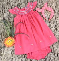 Coral Bishop Smocking Baby Girl Dress. Toddler Girls Birthday Vintage Dress. - £28.14 GBP
