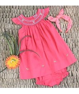 Coral Bishop Smocking Baby Girl Dress. Toddler Girls Birthday Vintage Dress. - $35.00