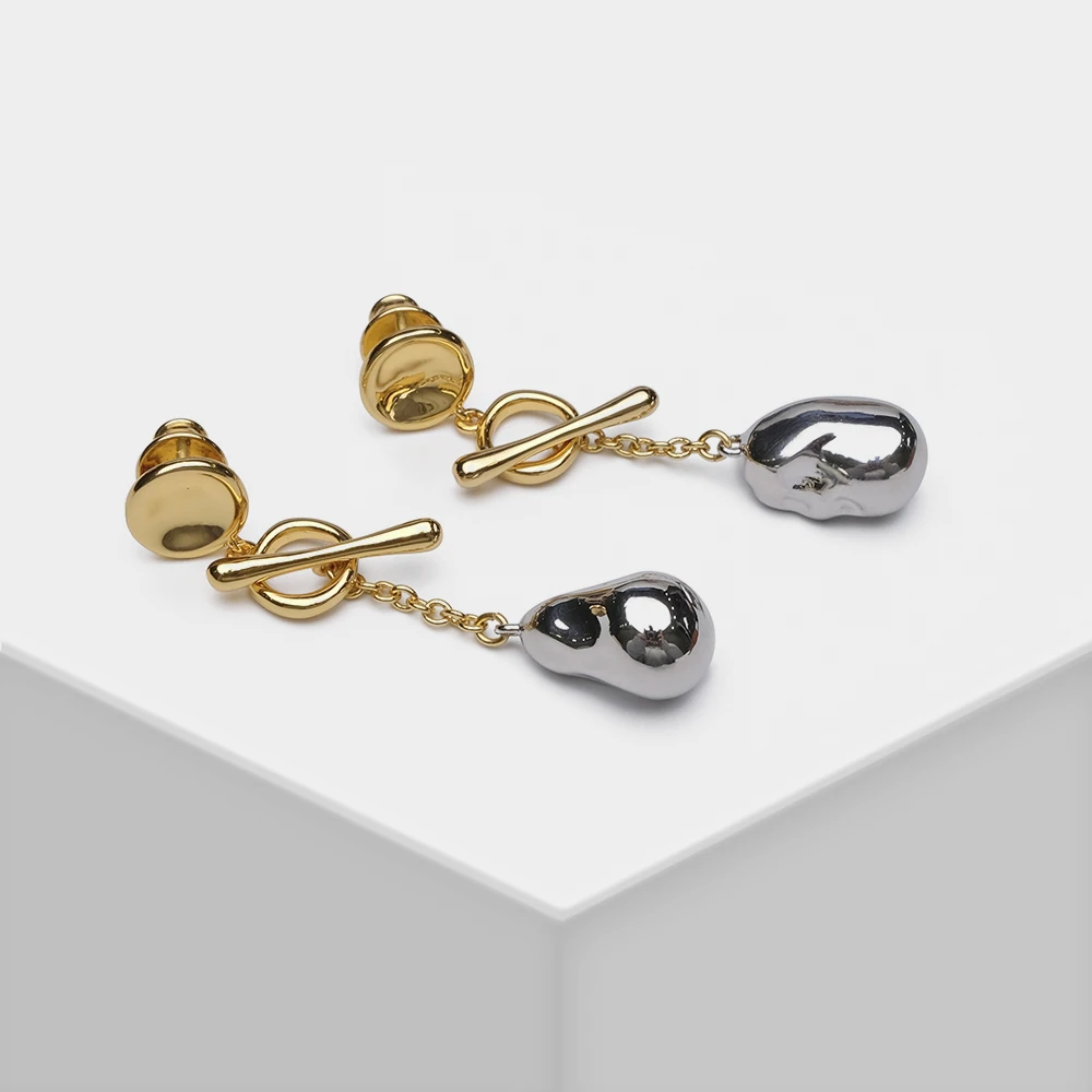 EH15026-H11 Detachable Design Stylish metal Baroque pearl shape drop earrings - £32.88 GBP