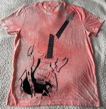 John Varvatos Star USA Men&#39;s Stone Wash Pink Broken Guitar Graphic T-Shi... - $39.98