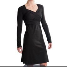 Prana Tally Women Long Sleeve Dress Black Front Crossover Wrap Size Small - $28.91