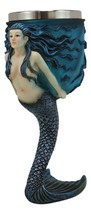 Nautical Sea Blue Mermaid Siren Octopus With Beautiful Tail Fin Stem Wine Goblet - £29.53 GBP