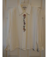 Ladies Dress Blouse Medium White Hidden Button Closure With Decorative F... - $8.75