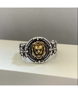 925 Silver Plated Adjustable Lion Head Ring for Men Women,Punk Hip Hop Ring - £8.67 GBP