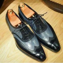 Handmade Men Two Tone Wing Tip Formal Shoes, Men brogue Leather Dress Shoes - £102.86 GBP+