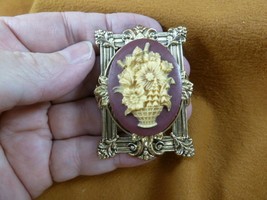 (cm46-44) FLOWER BOUQUET burgundy ivory CAMEO Pin Pendant Jewelry daisies tulip - £27.54 GBP