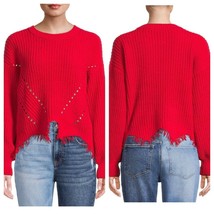 No Boundaries Juniors&#39; Distressed Chenille Red Crew Neck Pullover Top SZ Medium - £10.43 GBP