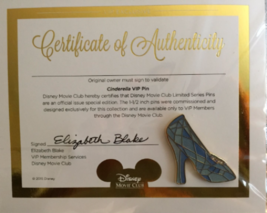 *Cinderella Slipper Disney VIP Movie Club Pin and Certificate Of Authent... - £12.53 GBP