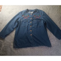 Promises Floral Embroidered Denim Button Shirt Vintage USA Womens 18 Cot... - $20.80