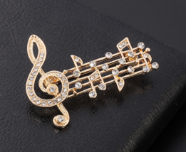 Music Note Brooch Vintage Look Gold plated Celebrity Concert Broach King Pin i11 - £14.03 GBP