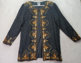 Vintage Sweet Sue Blazer Jacket Women&#39;s Small Black Gold Beaded Sequin Metallic - £25.35 GBP