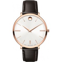 Movado 0607093 Ladies Ultra Slim Silver Dial Brown Leather Watch - £294.97 GBP