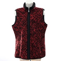 Karen Scott Women&#39;s Fleece Vest Jacket M Medium Red Black Faux Sherpa Zip Front - £28.65 GBP