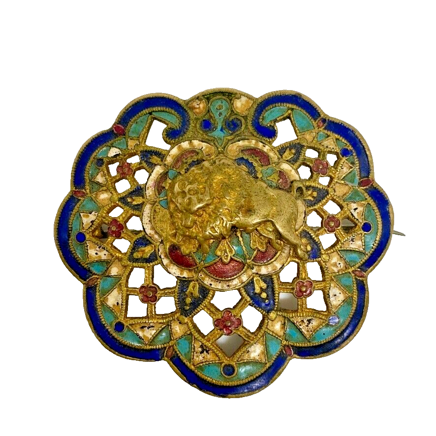 Primary image for Antique Art Nouveau Victorian Sash Pin Figural Foo Lion Jewelry Brooch