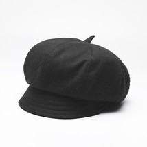Autumn Winter Short  Beret Black Hat For Women Girls Newsboy Cap Vintage Painter - £111.65 GBP