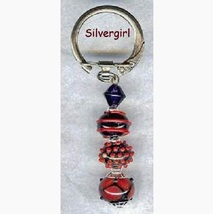 Red and Black Glass Lampwork Beaded Key Chain  - $8.99