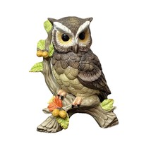 Vintage Brinns Ceramic Owl Figurine on Branch Colorful Leaves &amp; Nuts 5.5... - $14.84