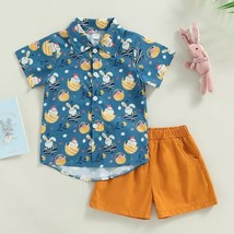 NEW Easter Bunny Rabbit Chick Boys Short Sleeve Button Shirt &amp; Shorts Outfit - £8.78 GBP