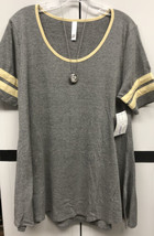 NWT 2.0 LuLaRoe Large Solid Gray with Cream Trim Ringer Style Perfect Tee - £25.95 GBP