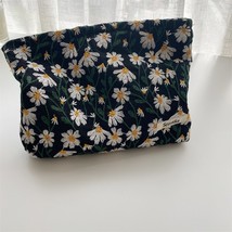 Vintage Flower Print Cosmetic Bag Women&#39;s Corduroy Make Up Organizer Clutch Bag - £46.21 GBP