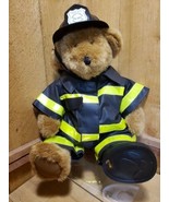 Build A Bear Light Brown Fuzzy Teddy Bear 18&quot; Plush In Fire Department U... - $28.69