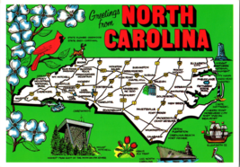 Vtg Postcard North Carolina Route Map Greetins Tar Heel State Old North State - £5.16 GBP