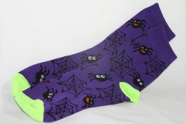 Ladies Socks 1 Pr. (New) Halloween - Purple W/ Spiders &amp; Webs, Green Heel &amp; Toe - £4.56 GBP