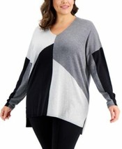 $60 Inc International Concepts Print V-Neck Step-Hem Sweater Gray Size S... - $26.73