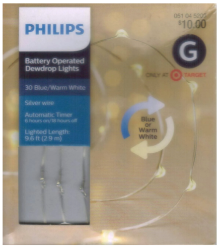 Philip 30ct Christmas Battery Operated LED Blue White Dewdrop Fairy String Light - £7.16 GBP