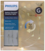 Philip 30ct Christmas Battery Operated LED Blue White Dewdrop Fairy String Light - $8.99