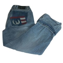 Size 9 Baby Phat Cropped Denim Jeans Capris Rolled Cuffed Stretch Flag Rump - £18.85 GBP
