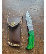 Custom Damascus Pocket Knife Green Wood Handle - $41.69 CAD