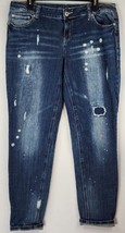 Maurices Jeans Womens Size 13/14 Blue Mid Rise Distressed Splatter Pattern Pants - £15.57 GBP
