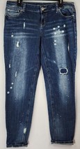 Maurices Jeans Womens Size 13/14 Blue Mid Rise Distressed Splatter Pattern Pants - £14.79 GBP