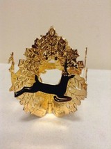 Danbury Mint - 1990 Gold Christmas Ornament -  &quot;Wreath with Deer&quot; (B12) - $13.95