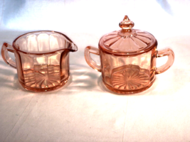 Pink Depression Glass Paneled Creamer And Sugar With Lid Mint - £23.59 GBP