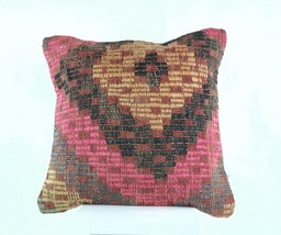 Kilim Pillow Cover 16x16 Turkish Traditional Handmade Lumbar Cushion Case A421 - £9.65 GBP