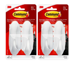 Command Designer Hooks, Large, White, 2 Hooks, 4 Strips 2 Pack - $11.60